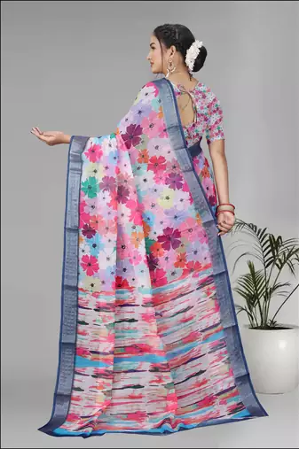 multicolour  linen floral digital print saree (multi)