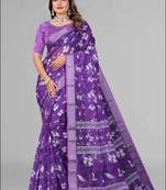 purple  linen cotton digital print saree ( purple )