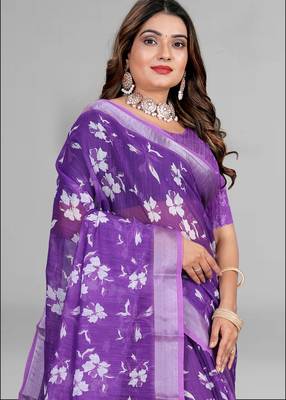 purple  linen cotton digital print saree ( purple ) 4