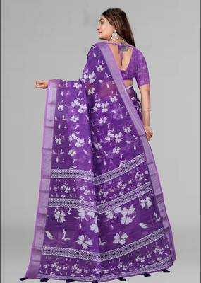 purple  linen cotton digital print saree ( purple ) 5