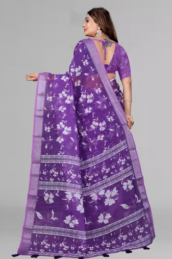 purple  linen cotton digital print saree ( purple )