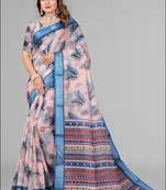 beige  linen cotton digital print saree ( beige )