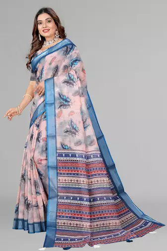 beige  linen cotton digital print saree ( beige )