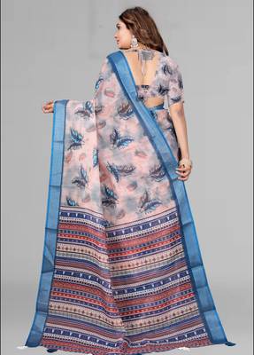 beige  linen cotton digital print saree ( beige ) 5
