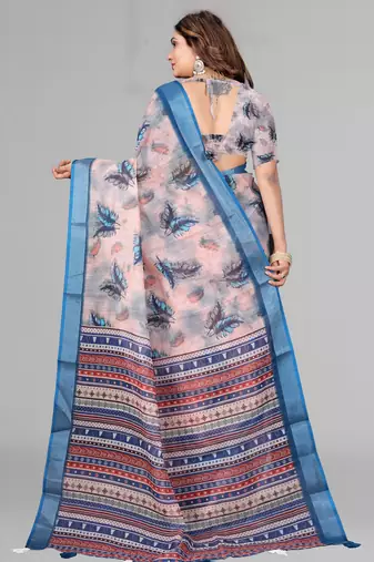 beige  linen cotton digital print saree ( beige )