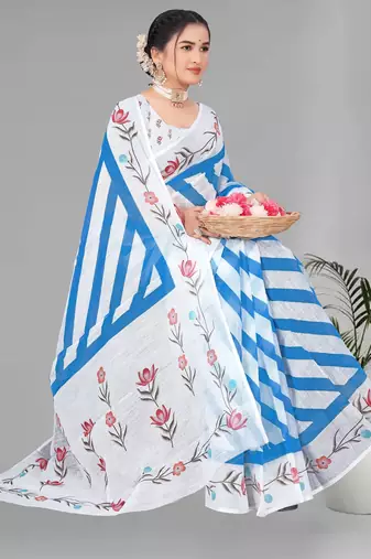 sky blue  linen cotton lining  digital print saree (sky blue)