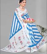 sky blue  linen cotton lining  digital print saree (sky blue)