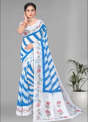 sky blue  linen cotton lining  digital print saree (sky blue) 3