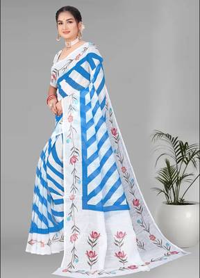 sky blue  linen cotton lining  digital print saree (sky blue) 4