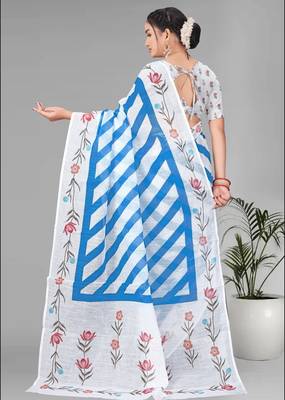 sky blue  linen cotton lining  digital print saree (sky blue) 5