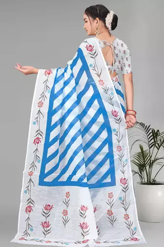 sky blue  linen cotton lining  digital print saree (sky blue)