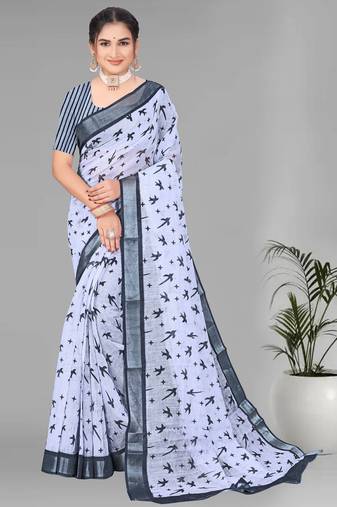 grey  linen cotton digital print saree (grey)