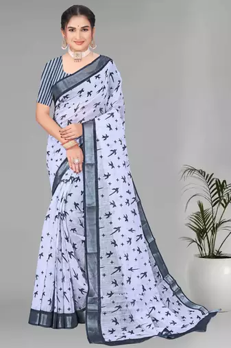 grey  linen cotton digital print saree (grey)