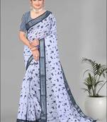 grey  linen cotton digital print saree (grey)