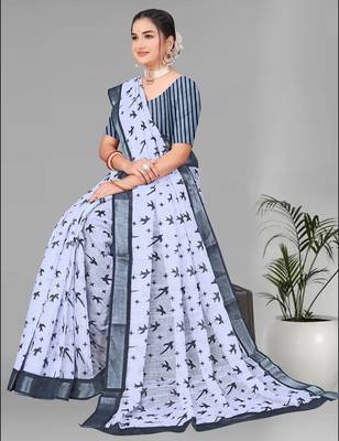 grey  linen cotton digital print saree (grey) 3