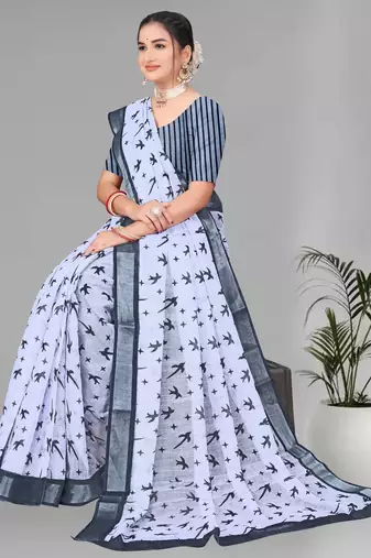 grey  linen cotton digital print saree (grey)