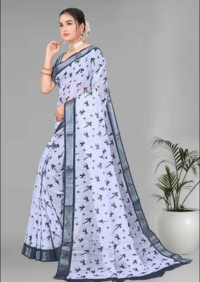grey  linen cotton digital print saree (grey) 4