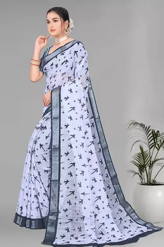 grey  linen cotton digital print saree (grey)