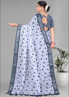 grey  linen cotton digital print saree (grey) 5