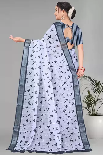 grey  linen cotton digital print saree (grey)
