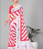 red  linen cotton lining  digital print saree ( pink )