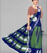 green  linen cotton digital print saree (multi)