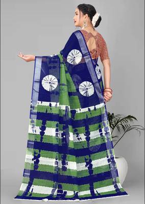 green  linen cotton digital print saree (multi) 5