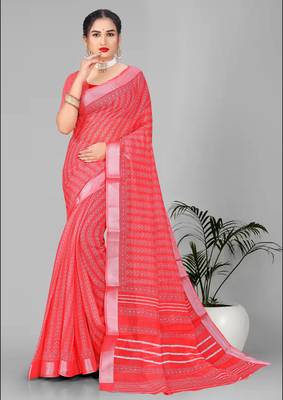 red  linen cotton paisley digital print saree (red) 3