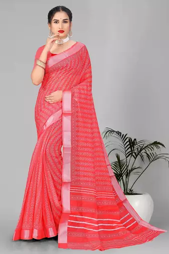 red  linen cotton paisley digital print saree (red)