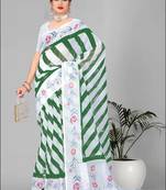 green  linen cotton lining  digital print saree ( green )