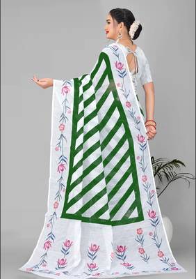 green  linen cotton lining  digital print saree ( green ) 5