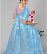 sky blue  linen cotton digital print saree (sky)