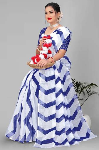 blue  linen cotton lining  digital print saree (blue)