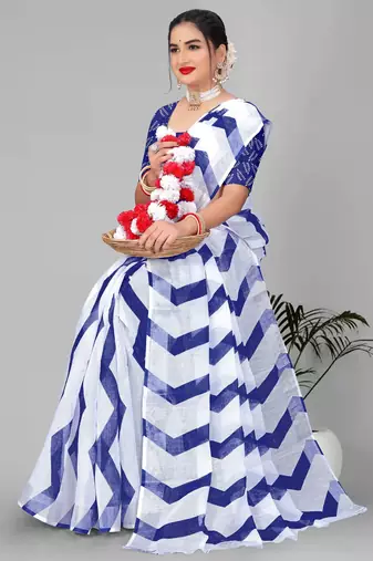 blue  linen cotton lining  digital print saree (blue)