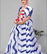 blue  linen cotton lining  digital print saree (blue)