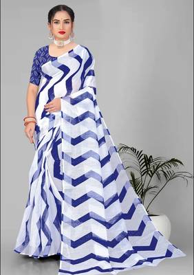 blue  linen cotton lining  digital print saree (blue) 3
