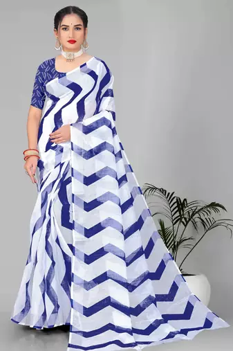 blue  linen cotton lining  digital print saree (blue)