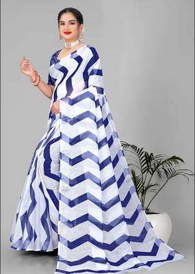 blue  linen cotton lining  digital print saree (blue) 4