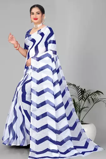 blue  linen cotton lining  digital print saree (blue)