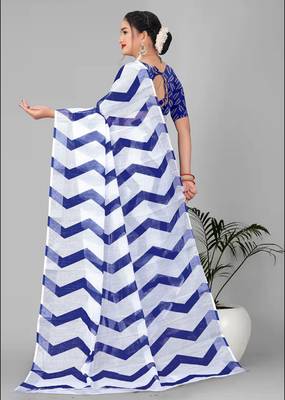 blue  linen cotton lining  digital print saree (blue) 5