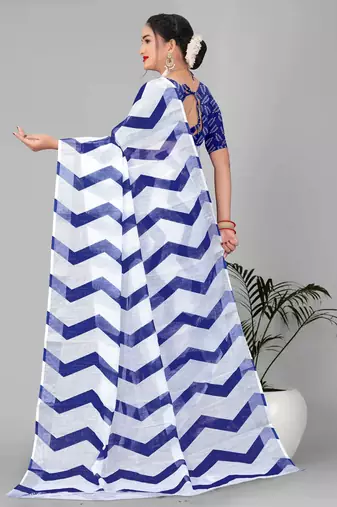 blue  linen cotton lining  digital print saree (blue)