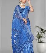 blue  linen  digital print saree (blue)