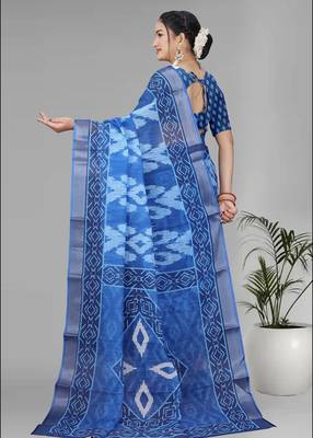 blue  linen  digital print saree (blue) 5