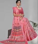 pink  linen  digital print saree (pink)