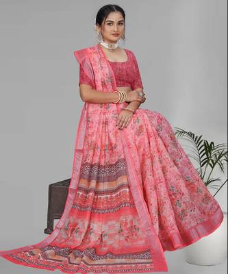 pink  linen  digital print saree (pink) 2