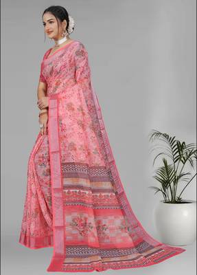pink  linen  digital print saree (pink) 4