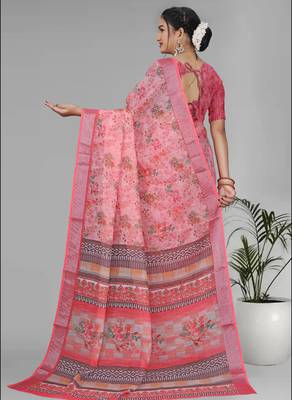 pink  linen  digital print saree (pink) 5