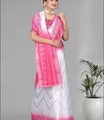 white  linen  digital print saree