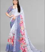 grey floral linen digital print saree (grey)