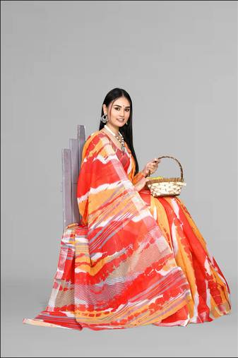 yellow multicolour digital print saree